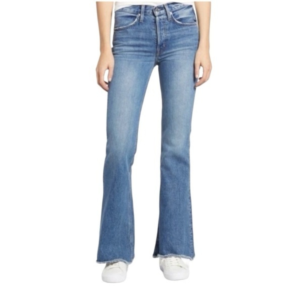 Edwin Chrissy Wide Flare Leg Jeans Frayed Hem Cotton Denim Size 28 NWT